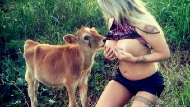 Жена накърми теленце, доказвайки принципа за бозайниците